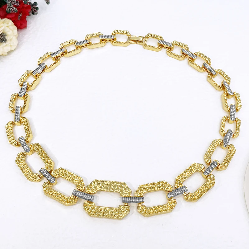Unique Two Tone Women Jewelry Set 18K Gold Plated Necklace Earrings Bracelet Ring Dubai Set Jewelry Wedding Party Accessories