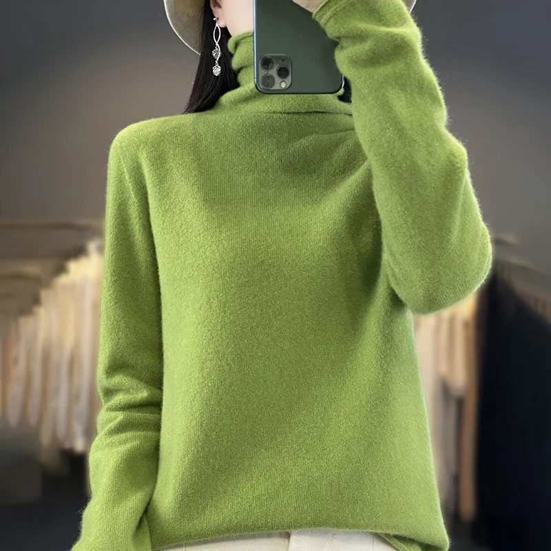 

High Neck High Elastic Knitted Sweater Women's Autumn and Winter New Long Sleeve Soft Pullover Loose Knitted Shirt Top
