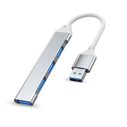 High-Speed 4-Port USB Hub with USB 3.0 and Type-C Connectivity for PC and Computer Accessories (USB  Sliver)