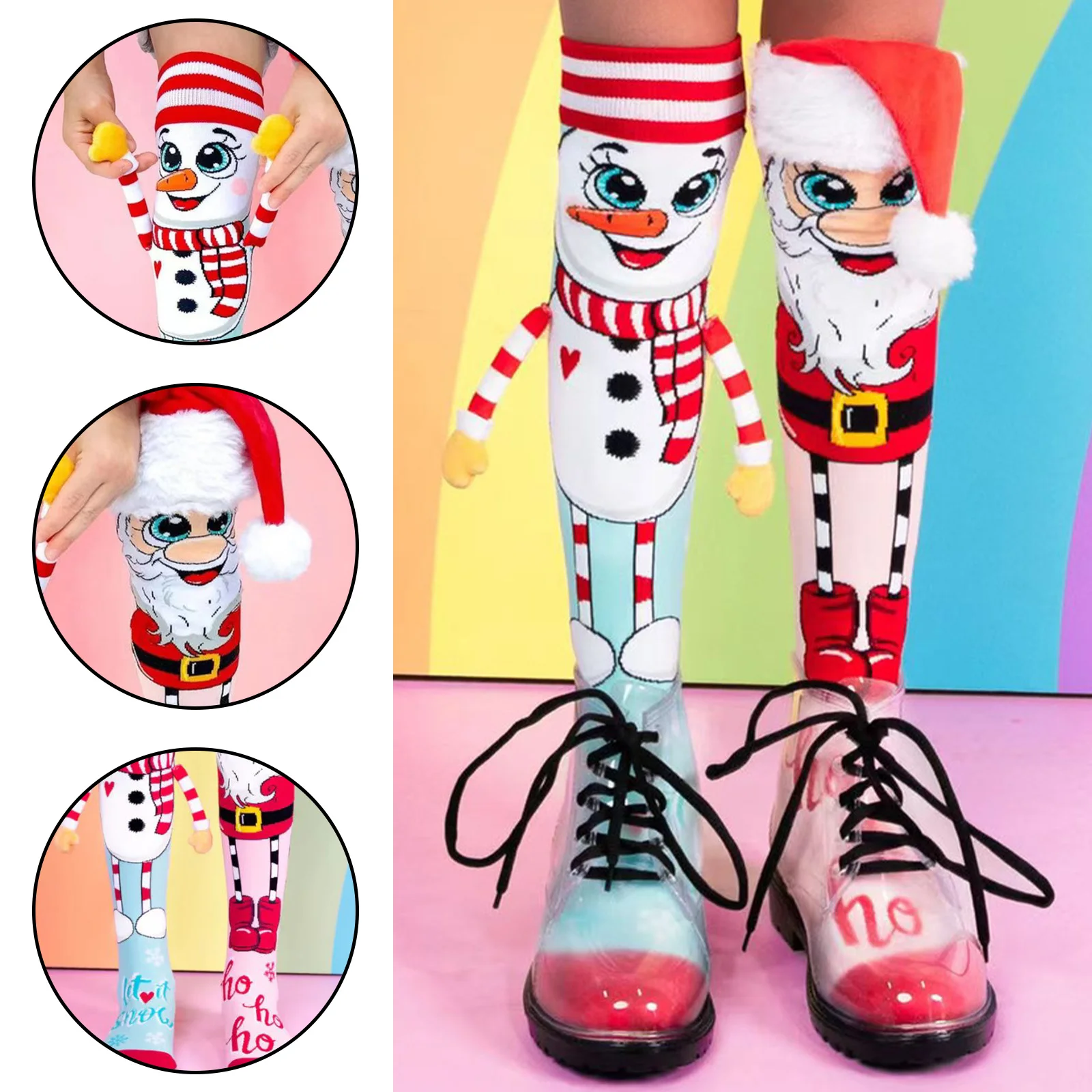 Christmas Stockings 1 Pair Creative Cartoon Christmas Stockings Regular Fit Christmas Present Socks Soft Decorate Santa Snowman Socks