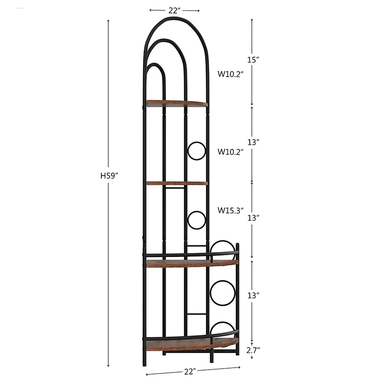 4-Tier Corner Bookshelf, Modern Style, Plant Stand with Metal Frame