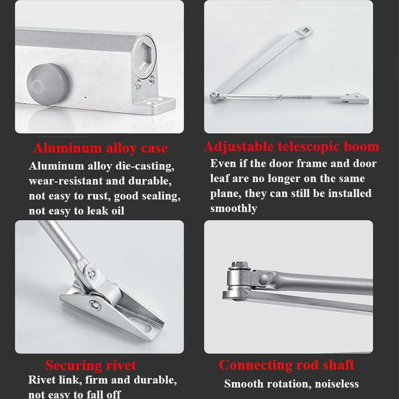 Automatic Door Closer 2 Spring Hydraulic Adjustable Door Stopper Speed Mute Closing For 25 to 85KG Hardware