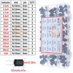 Multisize I - Shaped Inductor Variety Kit with Wide Range of Inductance Values (75Pcs 9x12mm)