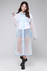 Transparent Hooded Long Rain Jacket for Women: Stylish Waterproof Outdoor Rainwear in 4 Colors (Blue)