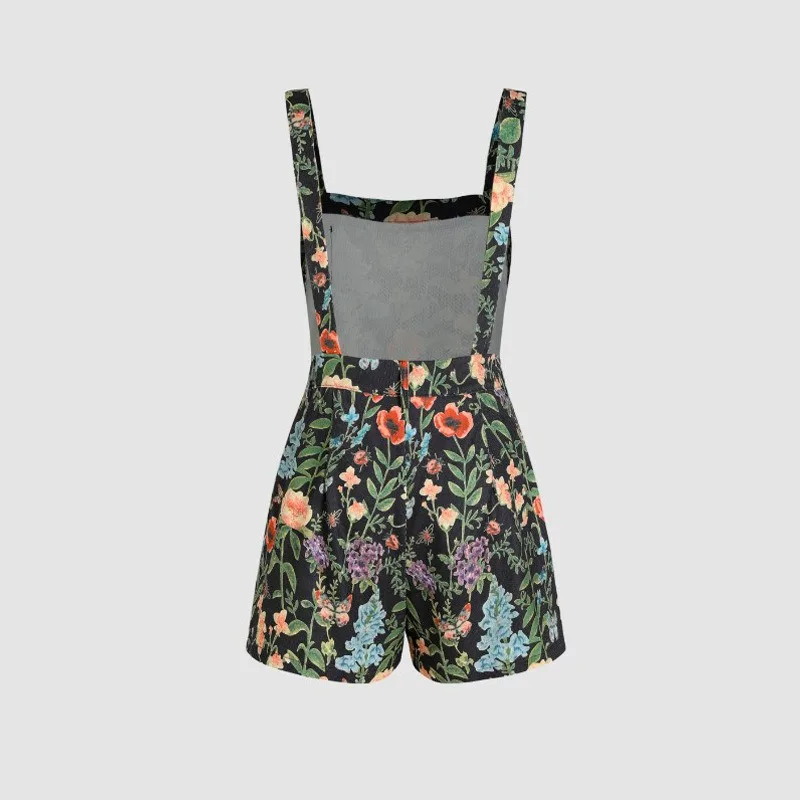 Floral Pattern Overall Jumpsuit, Casual Button Overall Jumpsuit For Spring & Summer, Women's Clothing