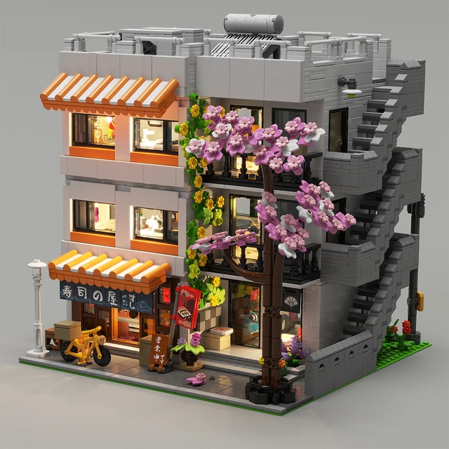 3911PCS Japanese Apartment Modular Building Blocks,with 5 Figures,Street View Model Bricks LED Light Toys Idea Gifts Home Decor