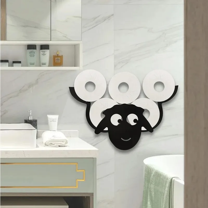 Toilet paper holder Paper towel rack Bathroom organizer shelf Steel Toilet Paper Holder Bathroom Wall Decoration Moun Kitchen Paper Shelf Storage Sheep Owl Towel Roll Shelf