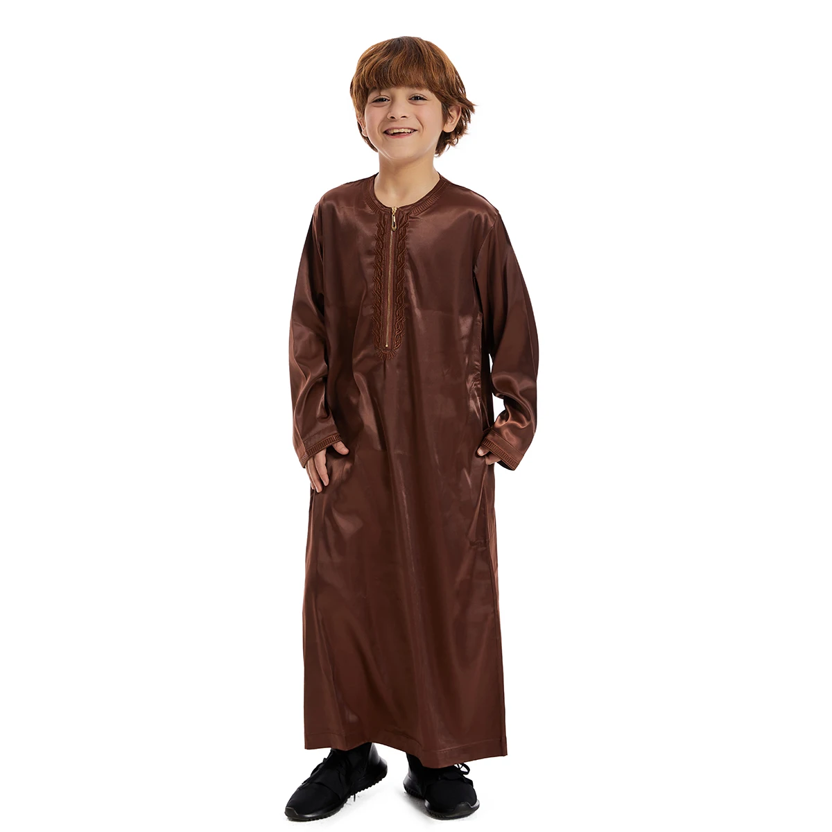 New 2024 Dubai Arab Muslim Kids Boys Clothes Abaya Caftan Robe Islamic Ramadan Clothing Oman Arabic Qatar Child Kaftans Costumes