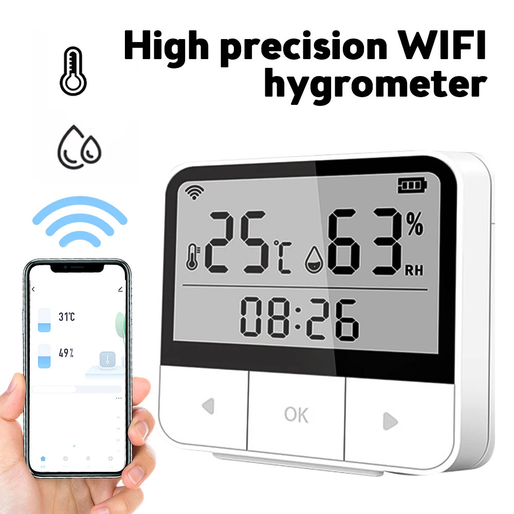 

Smart WIFI Temperature And Humidity Sensor LCD Display Indoor Hygrometer Thermometer Remote Control Measuring Instrument