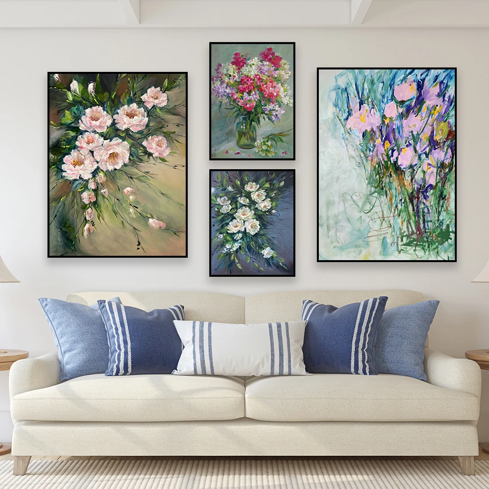 

Watercolor Abstract Flower Poster Abstract Wall Art Print Large Pink Color Botanical Gallery Decor Fashion Home Canvas Painting