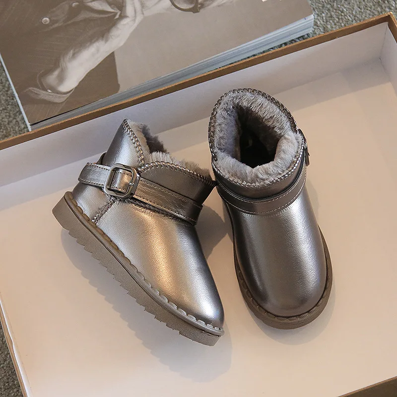 

Baby Casual PU Leather Boots Children Boys Girls Snow Boots Plush Fur Winter Keep Warm Ankle Booties Soft Rubber Sloe Shoes 2023