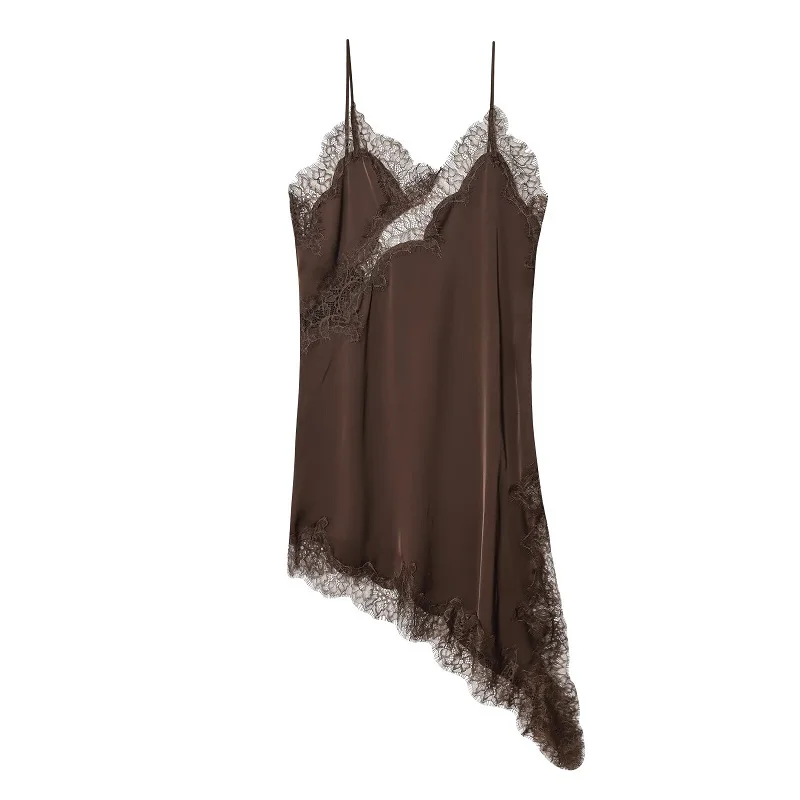 MUJER Lace Slip Mini Dress Women Satin Backless Summer