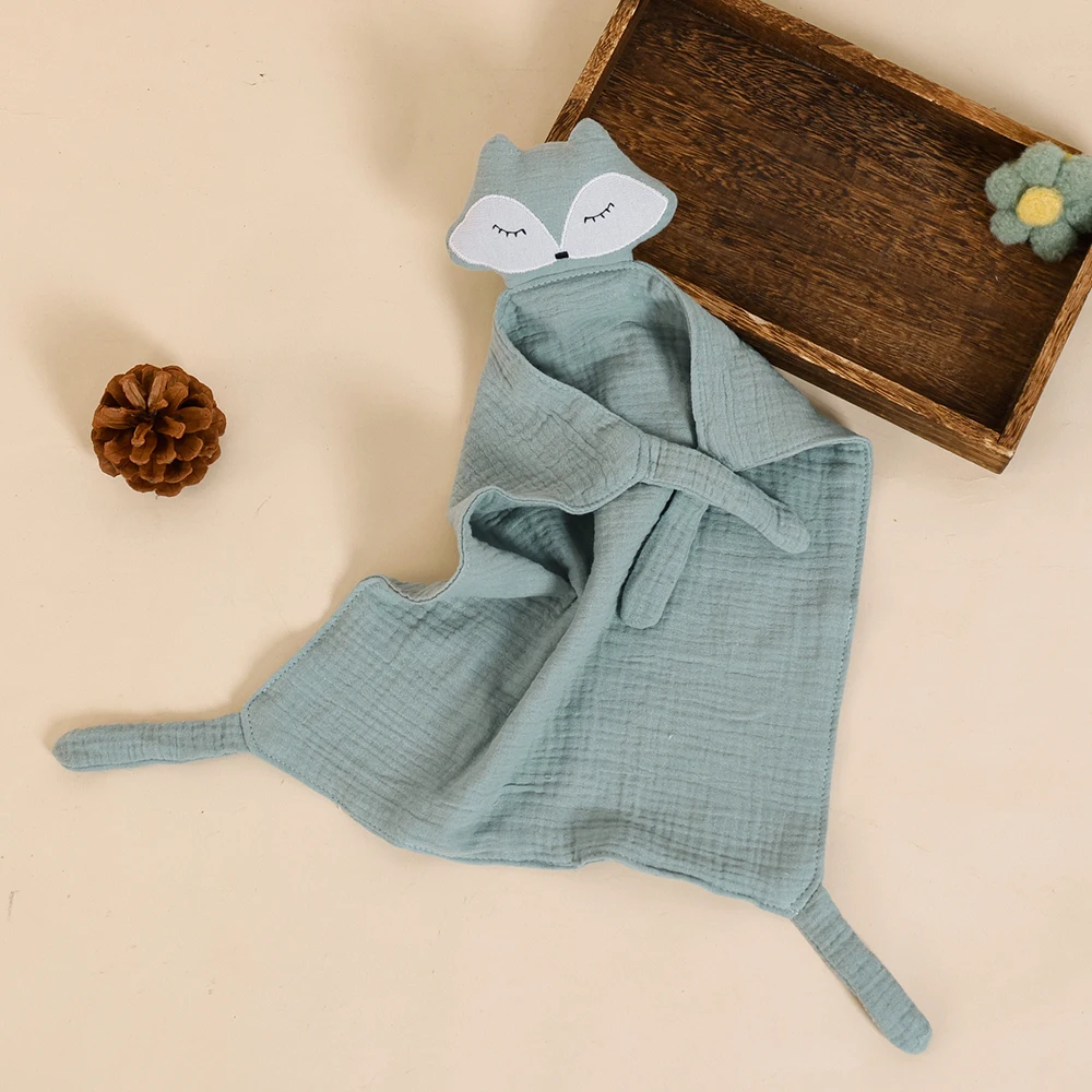 HappyFlute One Piece Fox Model Solid Colour 29*29CM Super Skin-friendly Cotton Fabric Newborn Baby Soothing Towel&Toy