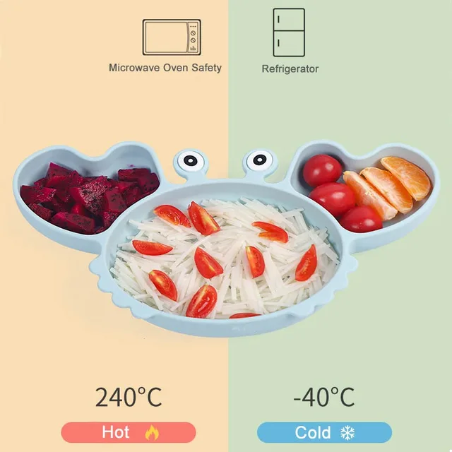 Assiette de crabe en silicone pour bébé, ventouse britannique avec paille, bol mignon, assiette, bavoir, cuillère, ensemble d'alimentation pour enfants, 9 pièces 3