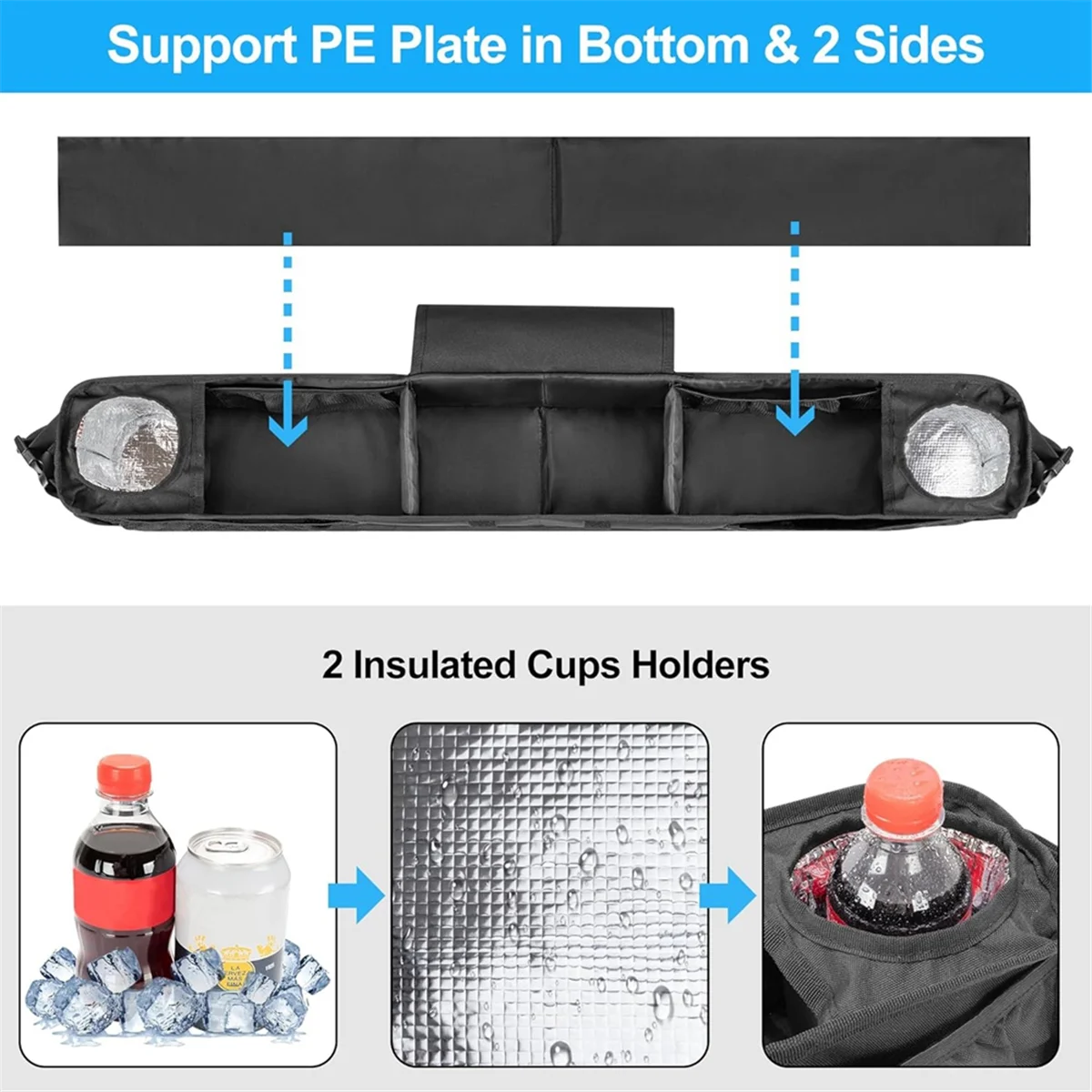 Golf Cart Front Storage Basket with Insulated Cup Holders, Dash Tray Organizer for EZGO, Golf Cart Storage Organizer 5
