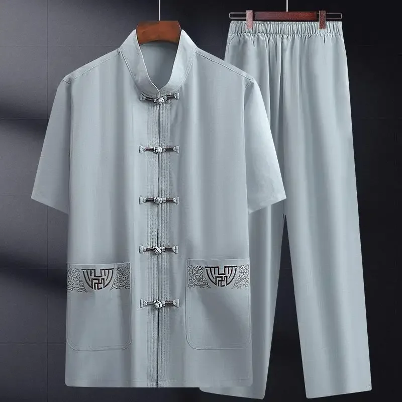 Middle-Aged And Elderly Men's Casual Tang Suit Chinese Style Summer Hanfu mens tang suit