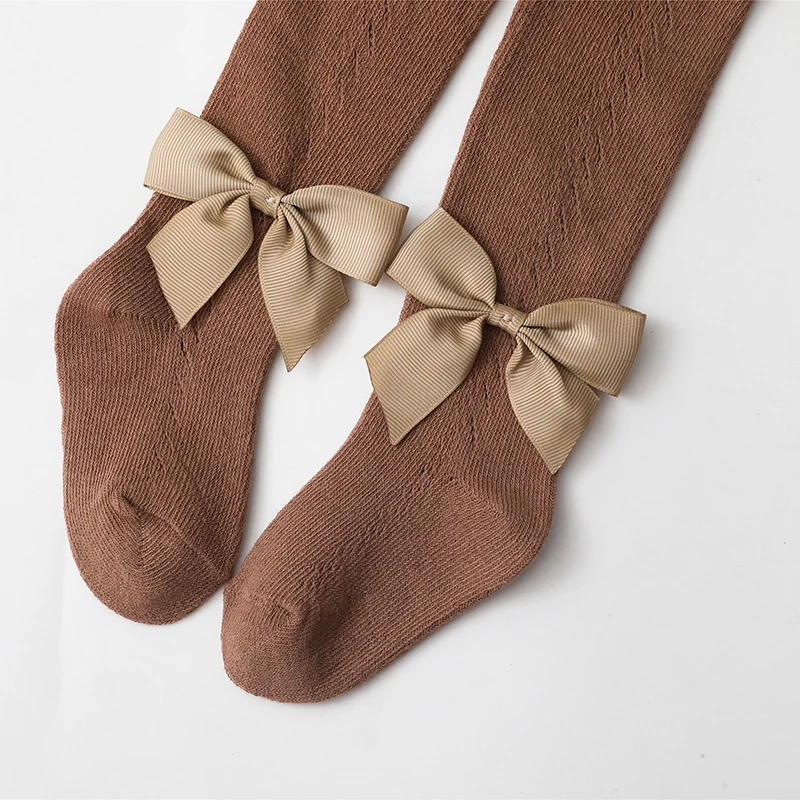 Children Socks Baby Girls Spring Summer Big Bow Pantyhose Leggings Ins Fashion Style Pure Color Cotton Stocking Tights For Kids Girls 6M-6years