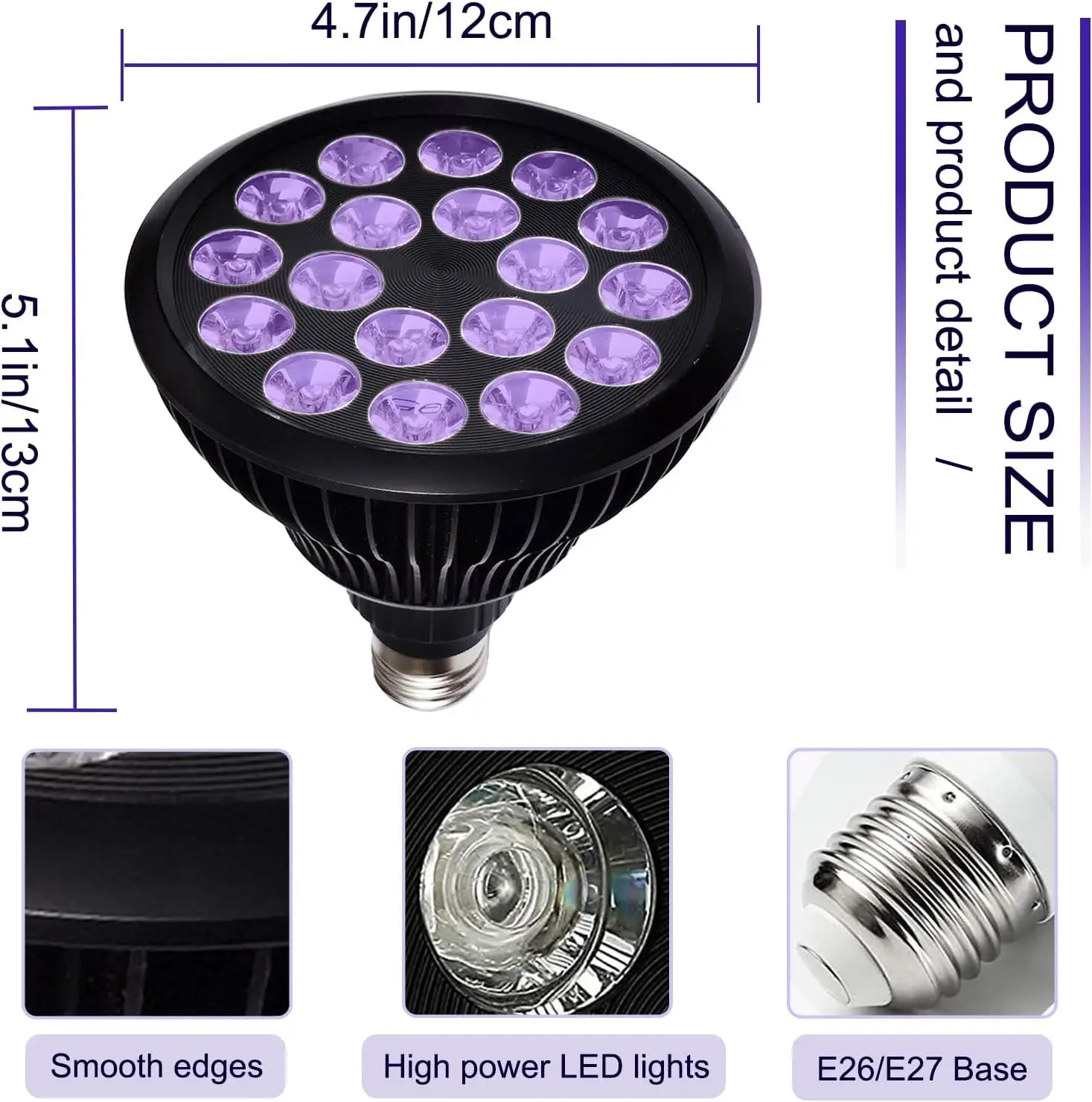 54W Ultraviolet Tanning Lamp 395nm 18PCS LEDS 300&deg; Rotating Adjustable Clip Type