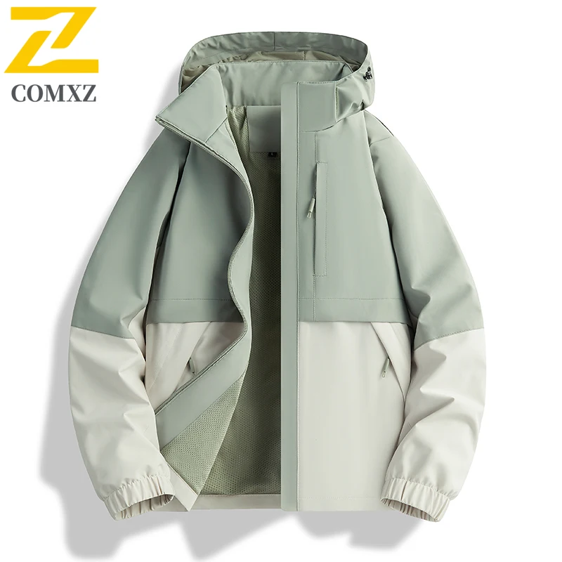 Spring Autumn Men's Jacket Outdoor Fashion Color Blocked Waterproof Windbreaker Camping Resistant Scratch Resistant Hooded Coat