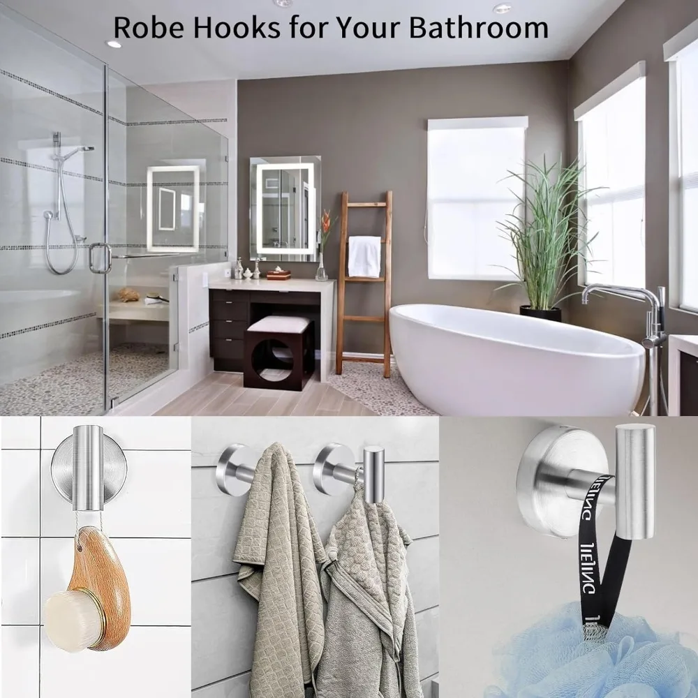 Towel Hooks Garment Hooks Bath Towel Hooks SUS 304 Stainless Steel Storage Holder Hook Heavy Duty Coat Hanger Bathroom Livingroom Wall Mounted Wall Hook