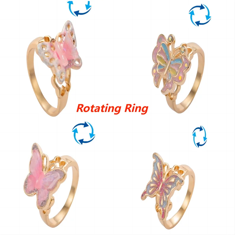 

New Fashion Girl Variety Cute Butterfly Rotating Ring Stress Resistant Children's Fun Jewelry Party Birthday Gift