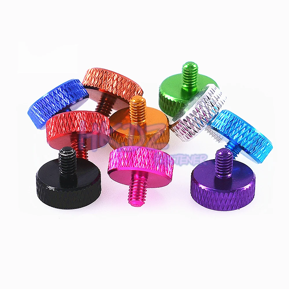 

M4 Aluminum Alloy Thumb Screw Chassis Refit Anodized Hand Screw Aluminum Knurled Flat Head Screw DIY Decorative Vite Tornillo