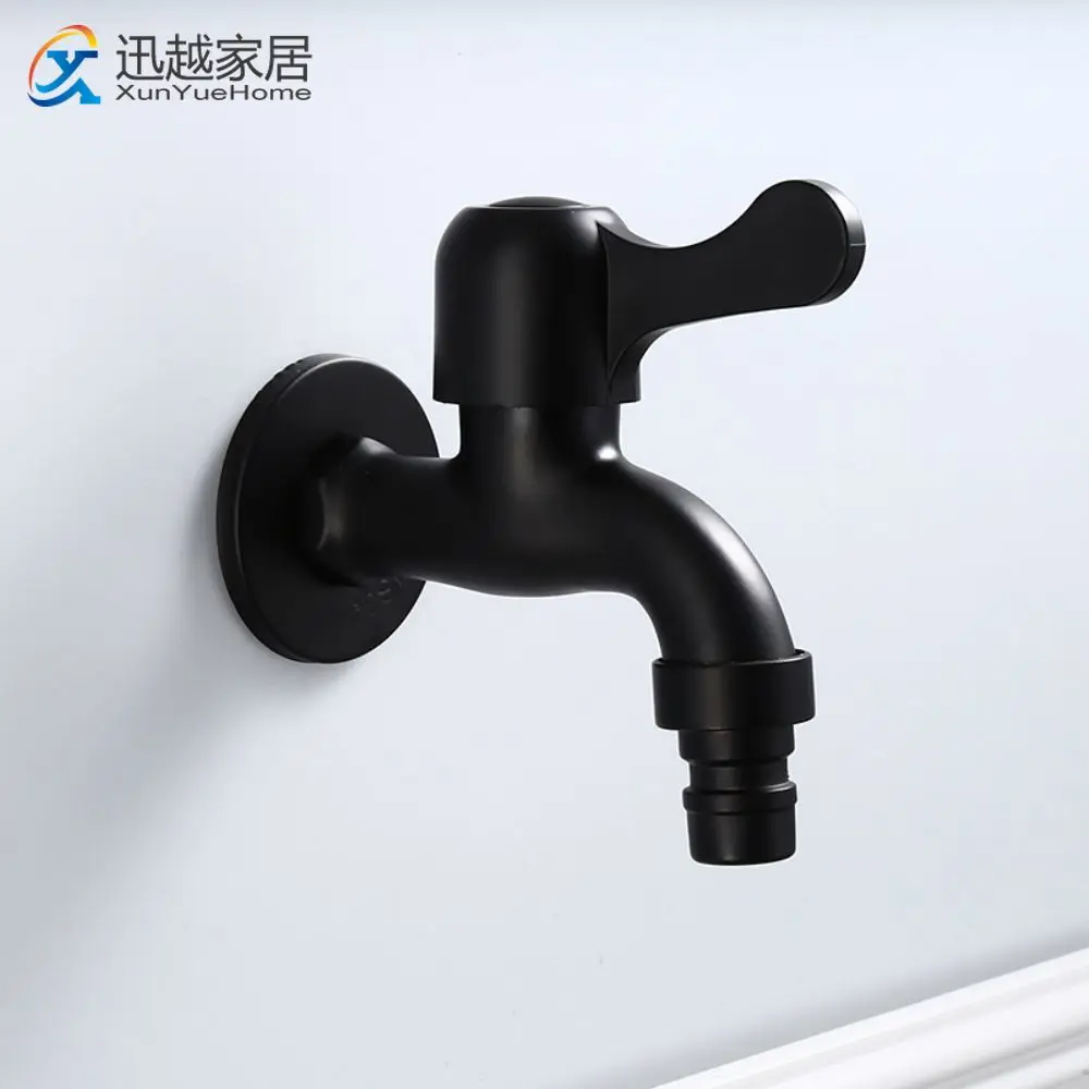 

Outdoor Garden Bibcock Washing Machine Faucet Black Stainless Steel Single Cold Quick Opening Wall Bathroom Toilet Mop Pool Taps