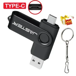 JASTER 2NI1 TYPE-C USB 2.0 Flash Drive 64GB High speed Pen drive with key chain Black Memory stick Creative Business gift U disk