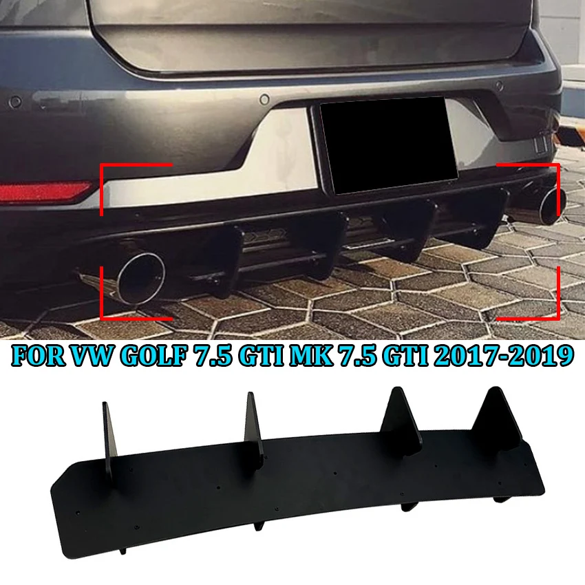 

4 Fins Glossy Black Car Rear Bumper Diffuser Rear Side Splitters Spoiler Lip FOR VW GOLF 7.5 GTI MK 7.5 GTI 2017-2019 ABS