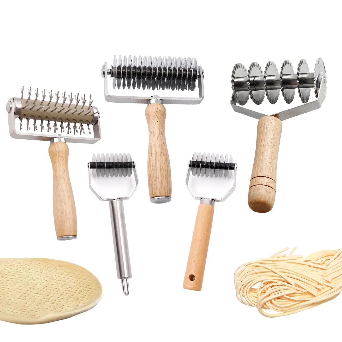 Handmade Stainless Steel Pasta Cutter – Manual Noodle Roller with Wooden Handle, Dough Sheeter & Strip Cutter for Homemade Pasta