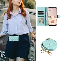 Premium Long Lanyard Flip Leather Wallet Phone Case with Card Holder and Cover - Galaxy S21 Ultra (Light green)