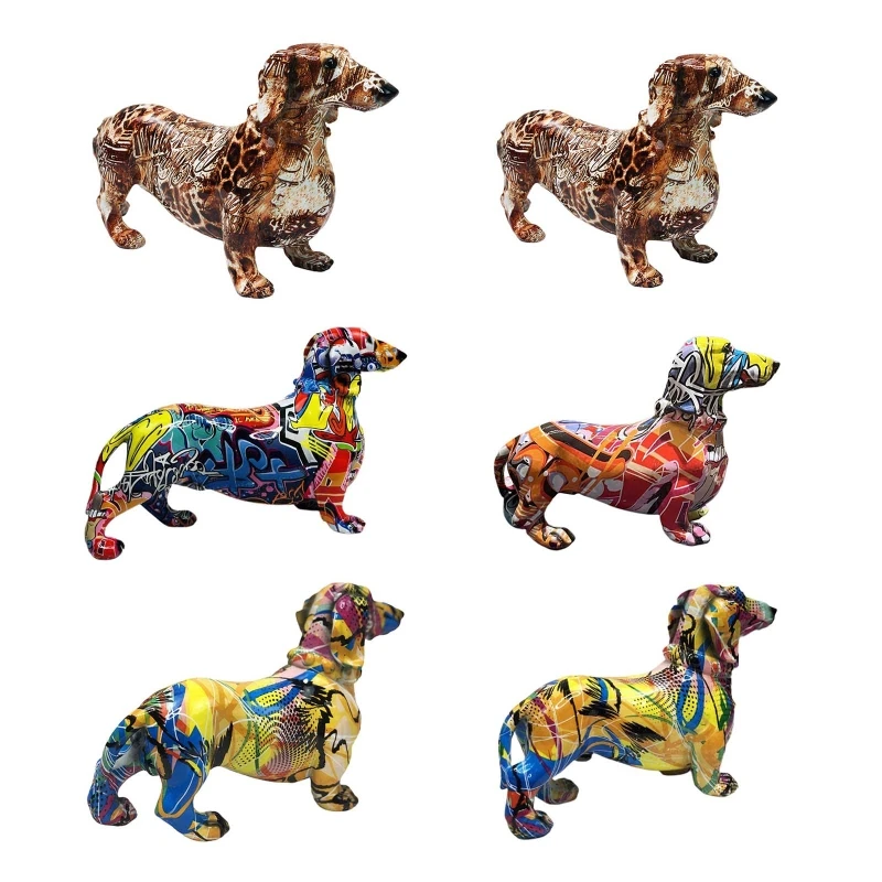 

for Creative home Modern Painted Colorful Dachshund Dog Ornament Wine Cabinet Office Decoration Desktop Crafts 3 Colors