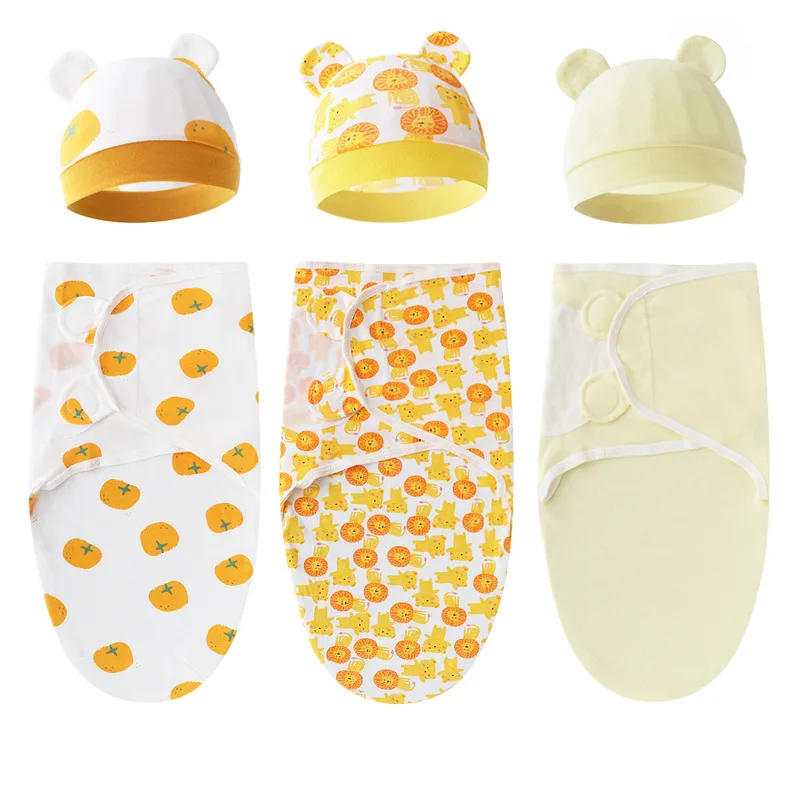 Swaddle Blanket Cotton Baby Swaddle Wrap Hat Set for Infant Adjustable Newborn 0-6 Month