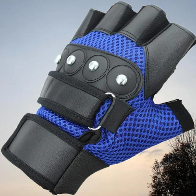 Men's Half Finger Leather Fitness Gloves Bike Sport Gloves Gym Exercise Men Black Rivets Punk Gloves 3
