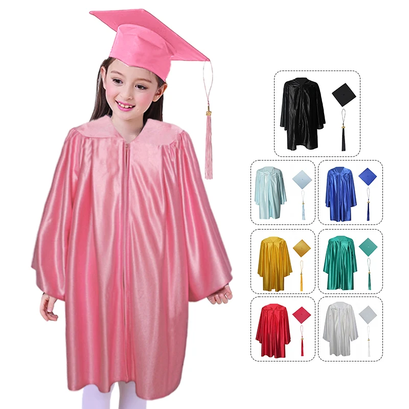 

91-138cm Children Graduation Costume Kindergarten Bachelor Gown Academinc Uniform Boy Gilr Photography Performance Robe Hat Set