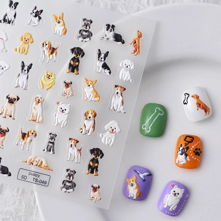 Cute Kitty Puppy Dog Cat Cartoon 5D Rilievo In Rilievo Autoadesivo Nail Art Decorazione Sticker Animali Fai Da Te Manicure Decalcomanie Adorabili