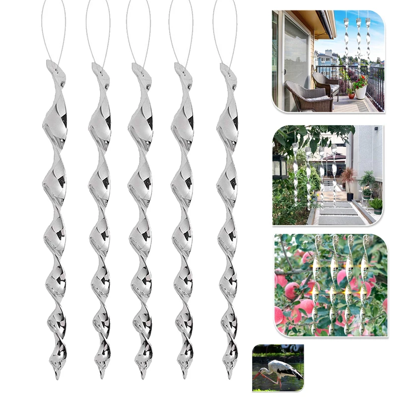 

12pcs Reflective Bird Repeller Rotating Rod Wind Spiral Deterrent Control Device Agricultural Scare Bird Garden Ornaments Decor