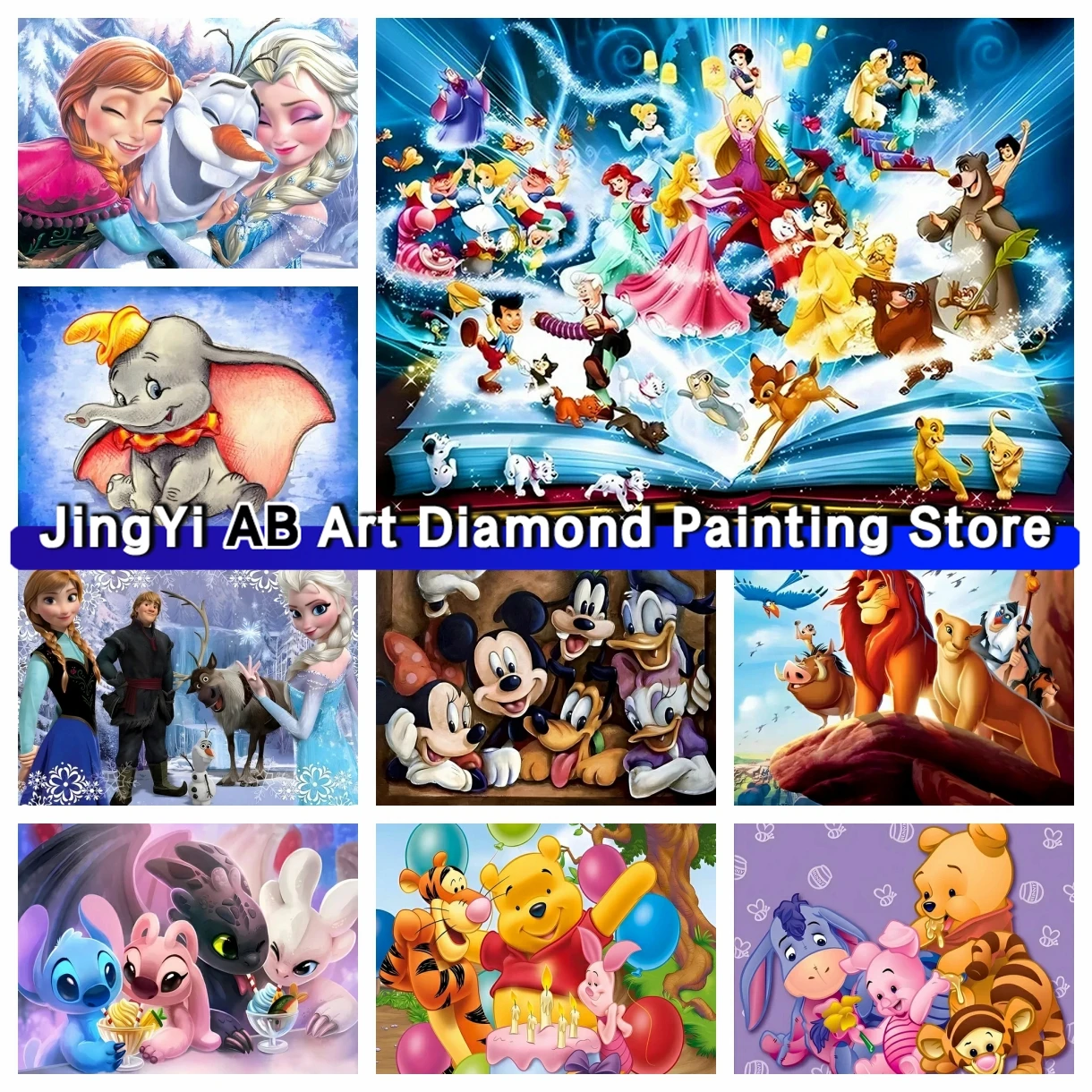 

Elsa Diamond Painting Cartoon Words AB Disney Princess Full Drill Embroidery Dumbo Mosaic Winnie The Pooh DIY Hobby Room Decor