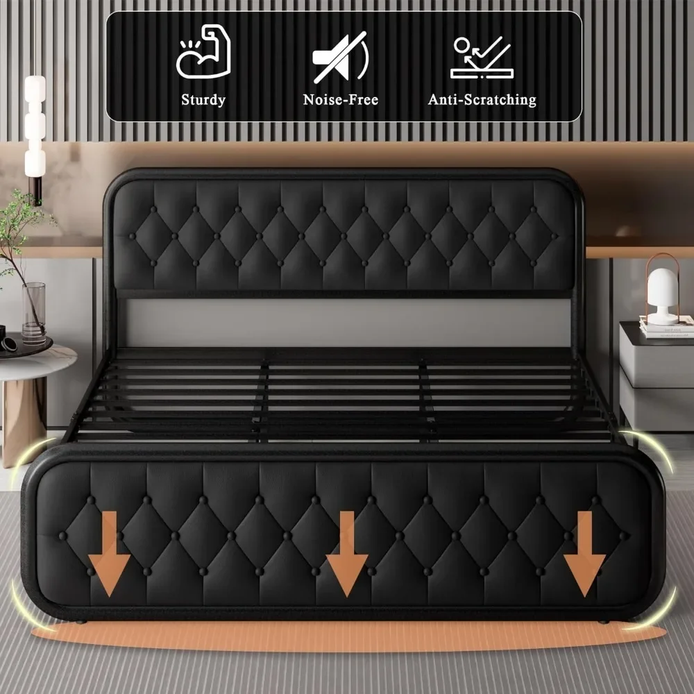 Bed Frame King Size Bed Frame Heavy Duty Bed Frame With Faux Leather Headboard 12" Under-Bed Storage