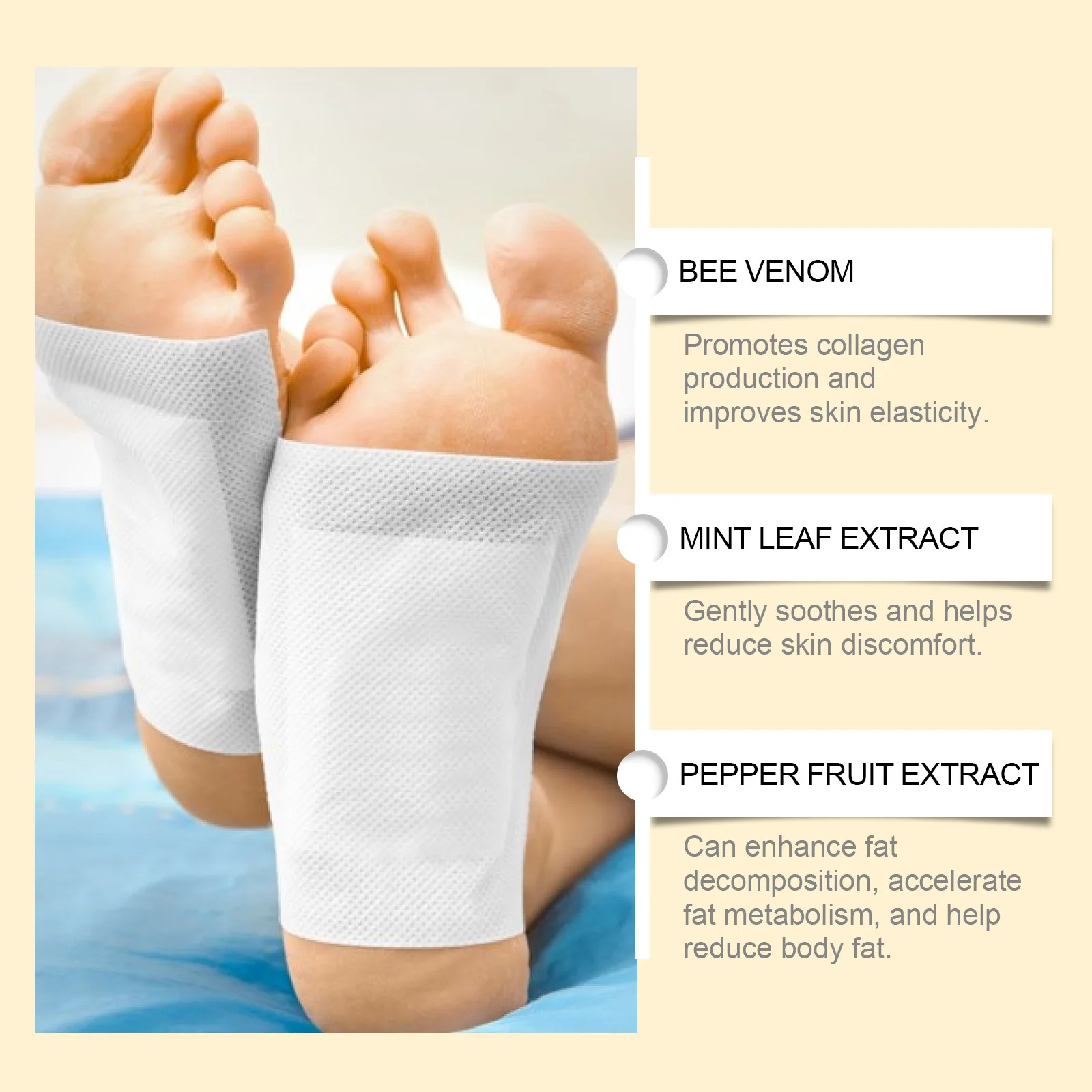 Natural Herbal Foot Pads Foot Pads Bee Venom Foot Patch Lymphatic Drainage Detox Anti Edema Relieve Stress Improve Sleeping Toxins Cleansing Body Shaping Foot Pads
