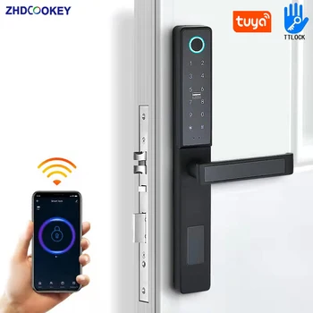 Electronic Aluminum Sliding Door Smart Lock Tuya WiFi Waterproof Fingerprint TTLock Code RFID Card Digital Keypad APP Door Locks 1