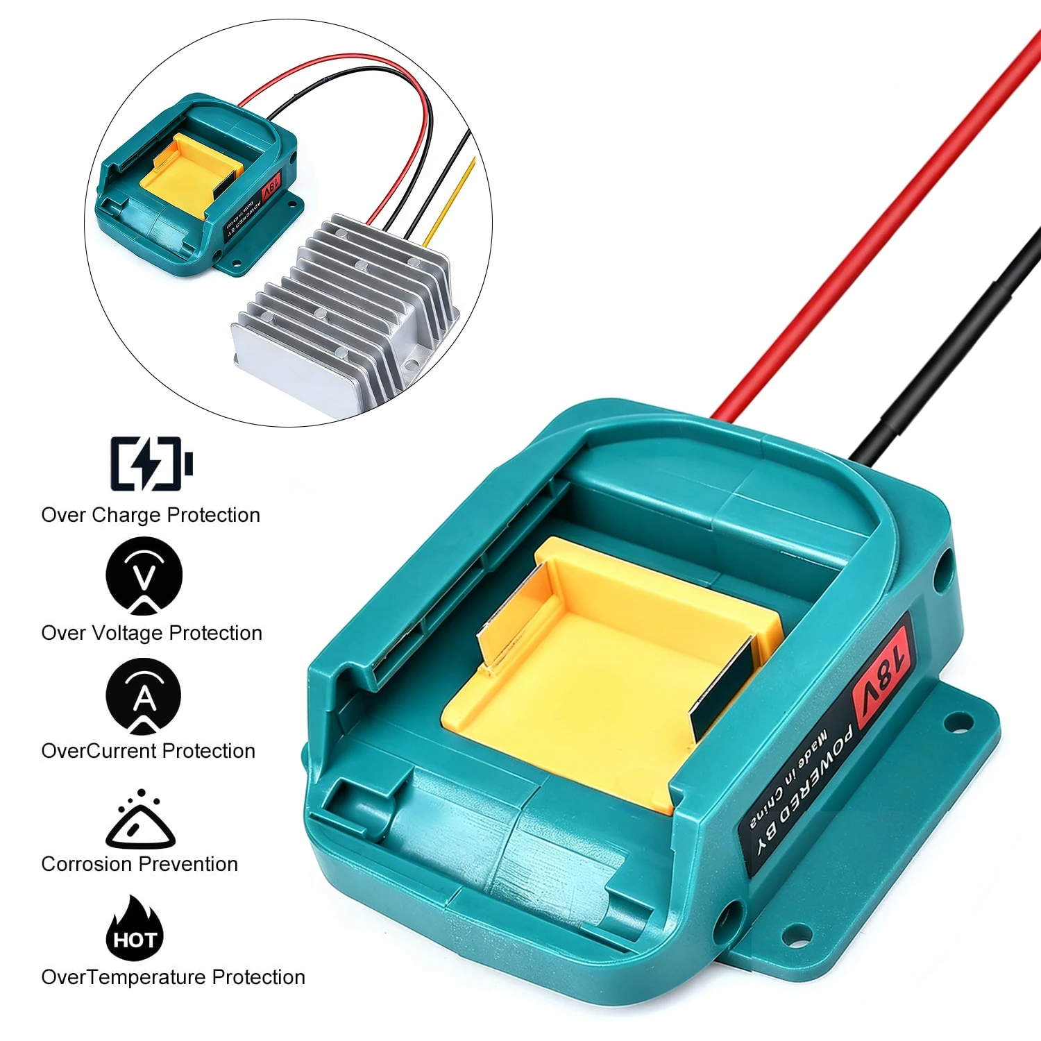 DC 18V에서 DC 12V로 스텝다운 변환 어댑터 (마키타 리튬이온 배터리용) 10A 120W DIY 자동 벅 부스트 전압 조정기