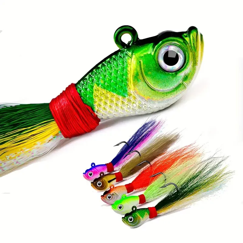 Bucktail Jigs Kopfhaken 3D Augen Köder 7g 10g 14g Hirschhaar Federhaken Bart Jigging Köder Angeln – Detail 1