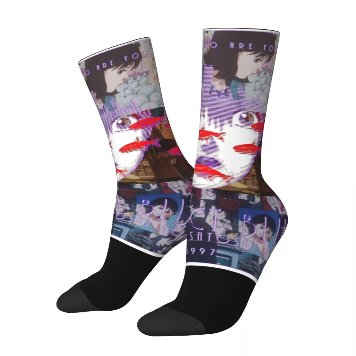 

Sock for Men Satoshi Kon Animated Film Collage Harajuku Perfect Blue Japanese Animation Pattern Printed Crew compression Sock