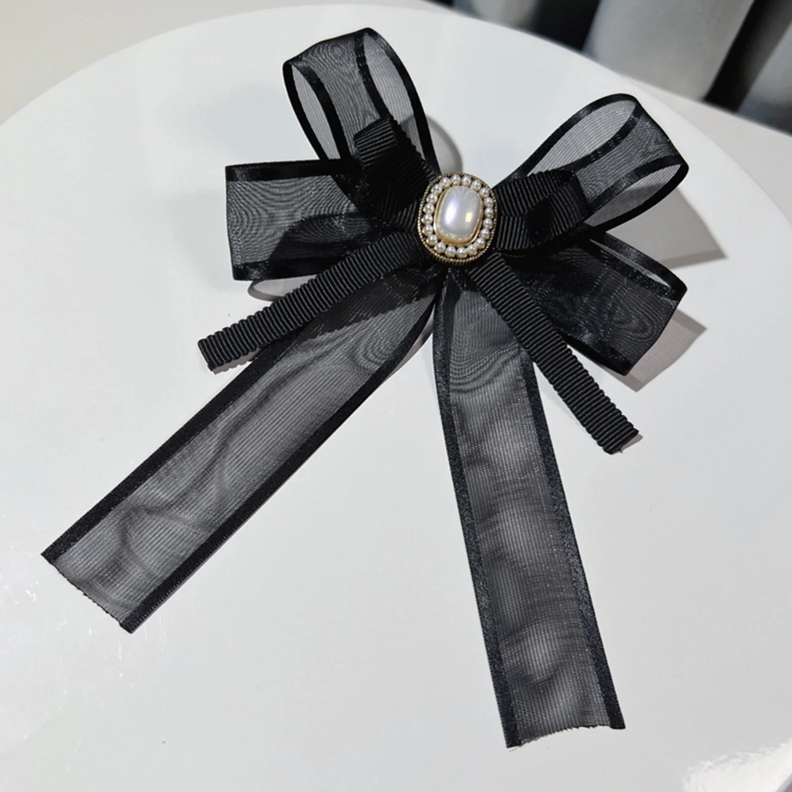 Schwarze Spitzen-Perlen-Schleife Lolita Gothic Eleganter Vintage-Kragen Accessoire Hemd- und Rock-Dekoration Schleifenschmuck – Detail 7