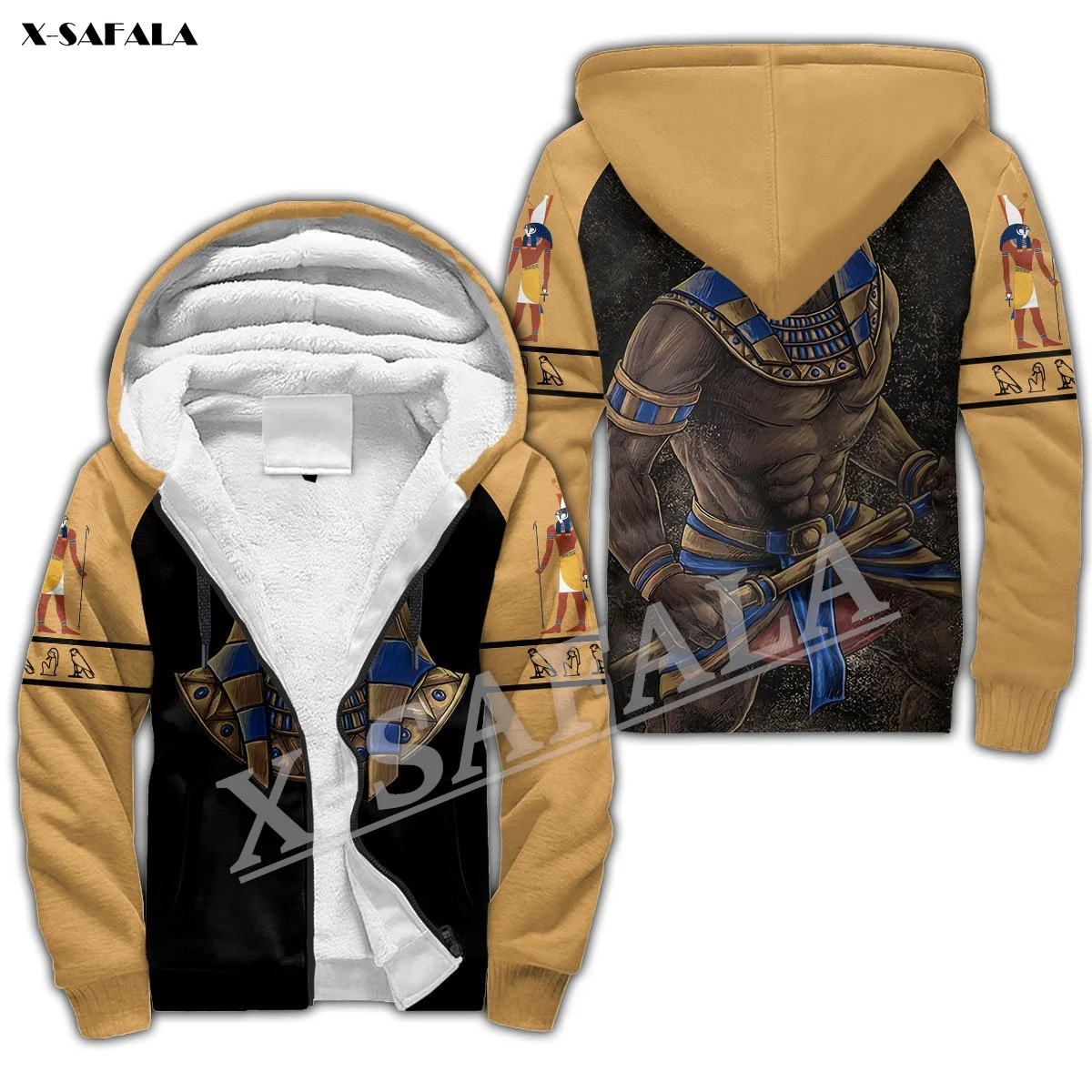 

Gods Of Egypt 3D Print Men Warm Thick Fleece Zipper Hoodie Jacket Windproof Pullover Coat Hooded Outwear US Size Winter