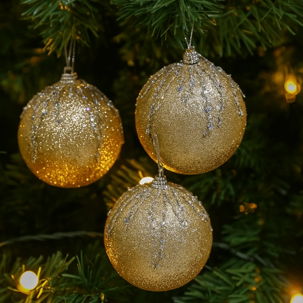 3 pcs/set Multi-Color Christmas Color Balls Glitter Hanging Decorations Christmas Decoration Balls Home Decor Sequin