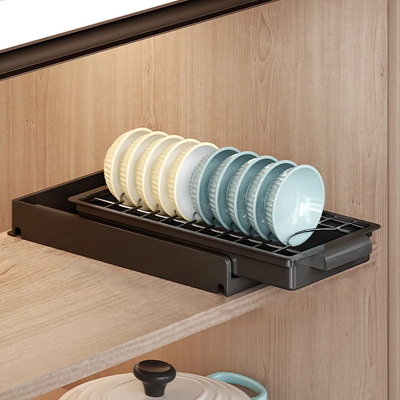 Kitchen Dish Rack Drawer Drying Rack Pull-out Sliding Bowls Dishes Drainer Storage Rack Sink Cabinet Organizer Tableware Holder