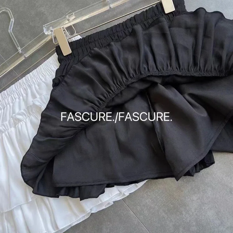 Summer Kawaii White Ruflles Skirt Women Fashion Slim Fit Chiffon Mini Skirts Giris Y2k All Match Elastic High Waist Black Faldas 6
