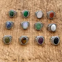 10*14mm Natural Stone Vintage Ring Antique Jewelry Adjustable Tiger Eye Rings for Women Men Large Stone Party Jewelry Gift